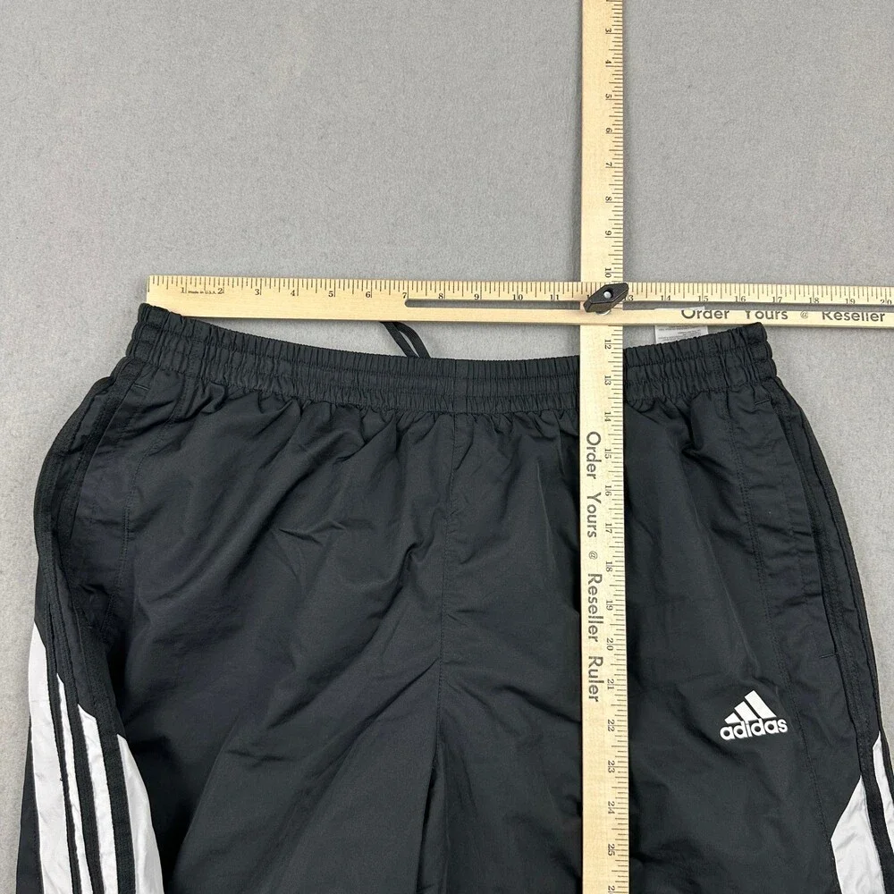 Adidas Pants Men XL Black White 3 Stripe Windbreaker Mesh Lined Zip Hem Sports